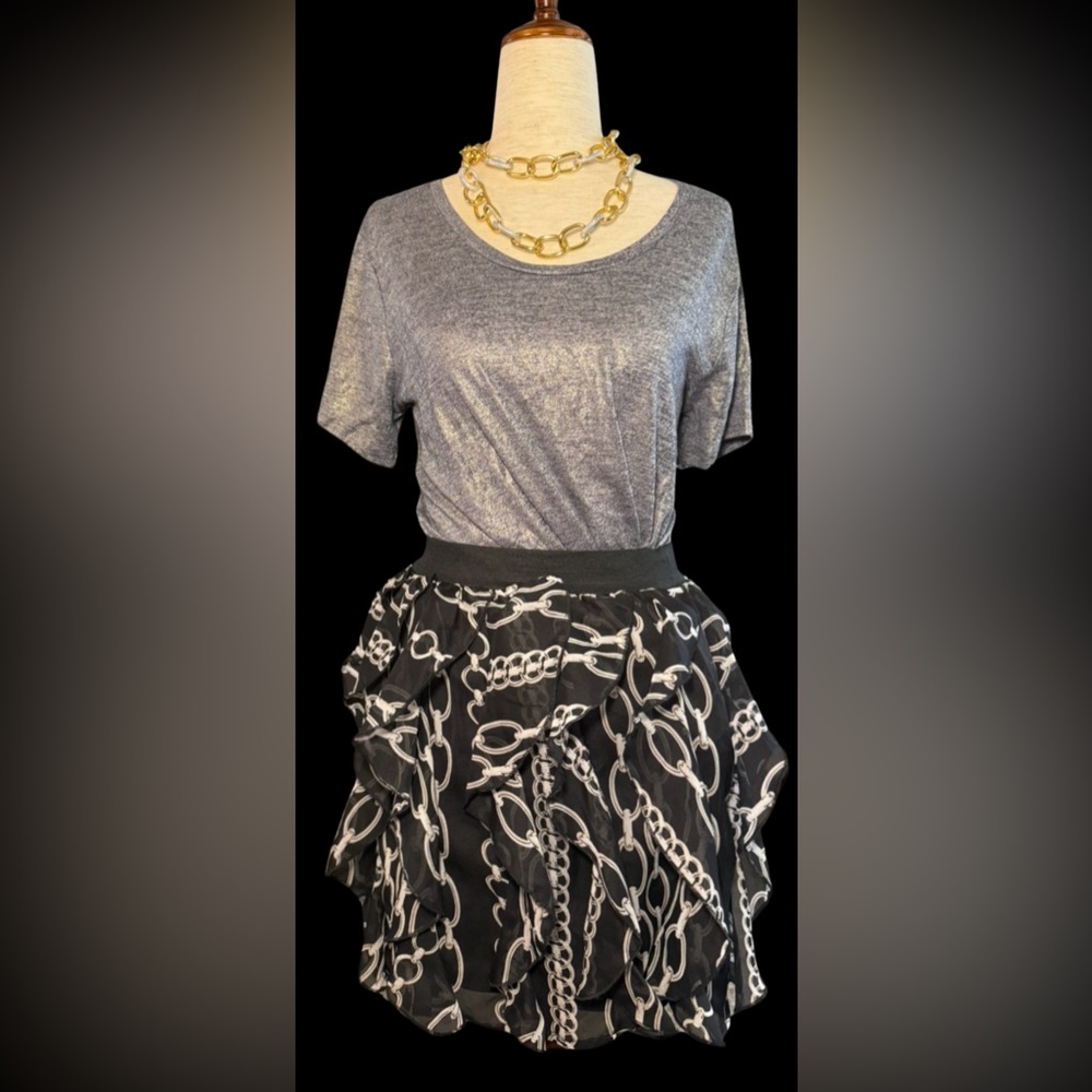 Y2K Chain Print‎ Ruffle Mini Skirt 2000s Party Fit